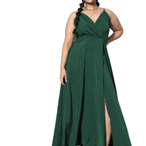 Dark Green Maxi Dress Women V-Neck Sleeveless Side Slit