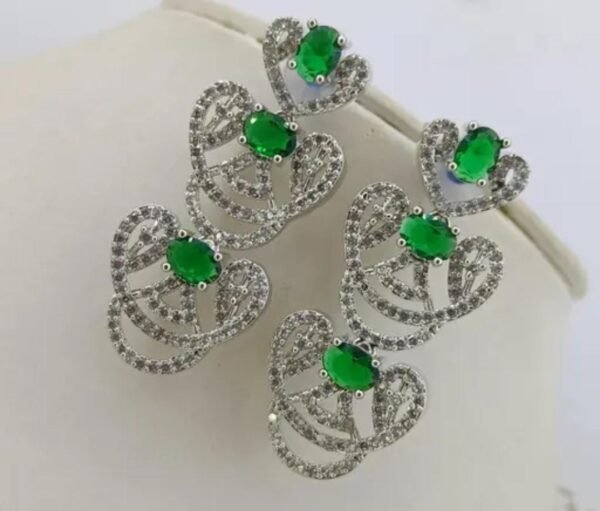 Emerald Elegance: Adjustable Silver-Plated American Diamond Jewelry Set - Image 3