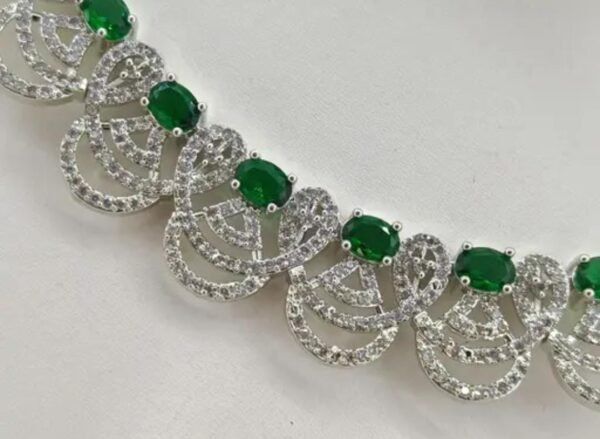 Emerald Elegance: Adjustable Silver-Plated American Diamond Jewelry Set - Image 4