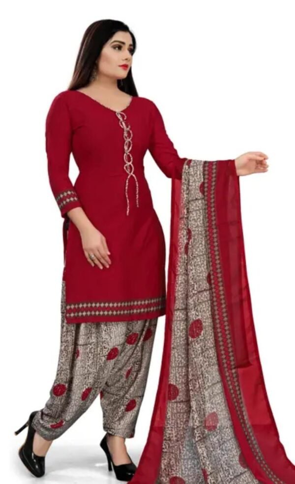 Maroon Crepe Floral Printed Dress Material - Image 2