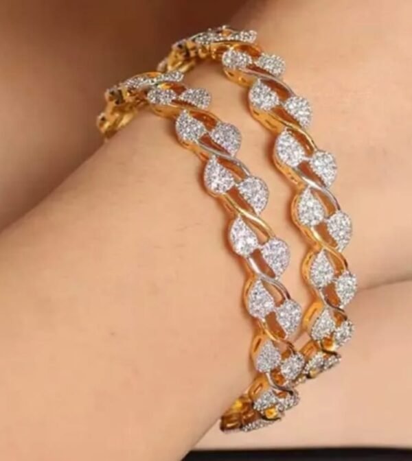 Main image showcasing gold-plated stylish trendy bangles for girls and women, crafted with alloy material and adorned with American diamonds.