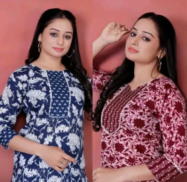 ✨ Timeless Elegance: Women Floral Round Neck Kurta Palazzo Set - Pack of 2 ✨ - Image 2