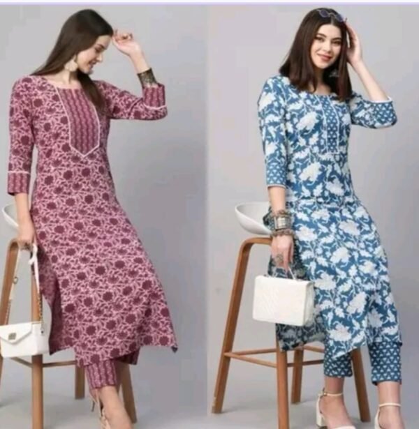 ✨ Timeless Elegance: Women Floral Round Neck Kurta Palazzo Set - Pack of 2 ✨