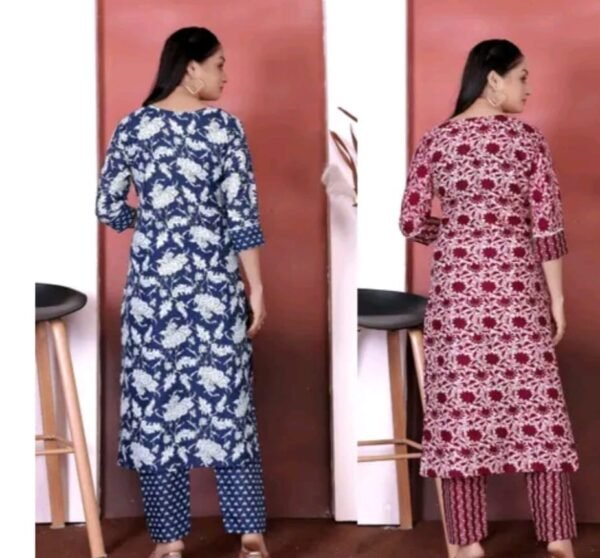 ✨ Timeless Elegance: Women Floral Round Neck Kurta Palazzo Set - Pack of 2 ✨ - Image 3