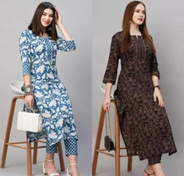 ✨ Everlasting Style: Women Floral Round Neck Kurta Palazzo Set – Pack of 2 ✨