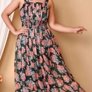Classy Gracy Women's Dark Green Floral Square neck Maxi Dress