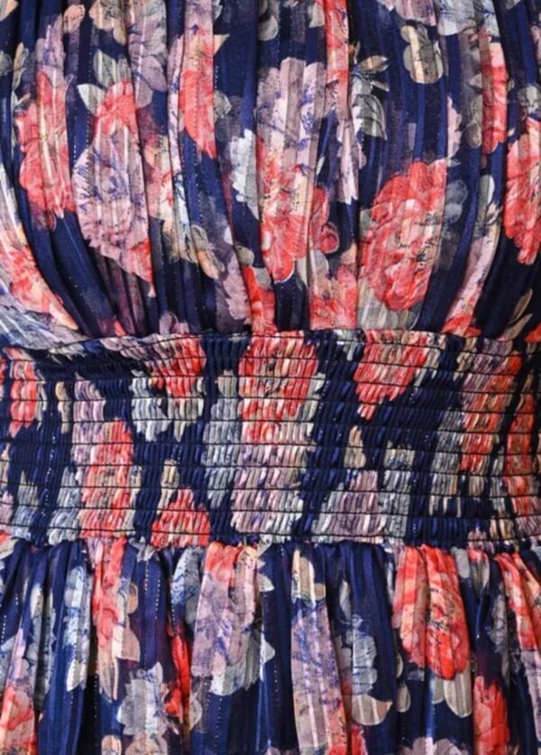 Classy Georgette Dark Blue Floral Square Neck Maxi Dress for Women and Girls - Image 2