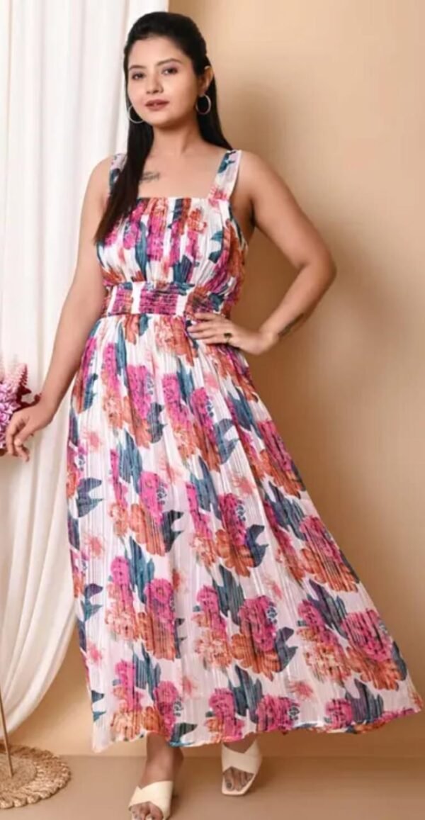 Elegance Stylish Sleeveless White Floral Maxi Dress - Image 3