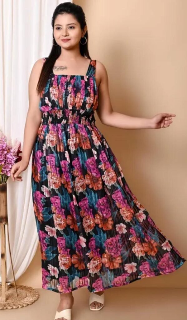 Elegance Sleeveless Black Floral Printed Maxi Dress - Image 3