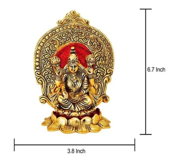 Measurement view of Goddess Laxmi from the Elegant Gold Laxmi Ganesh Idol, showing height and dimensions.