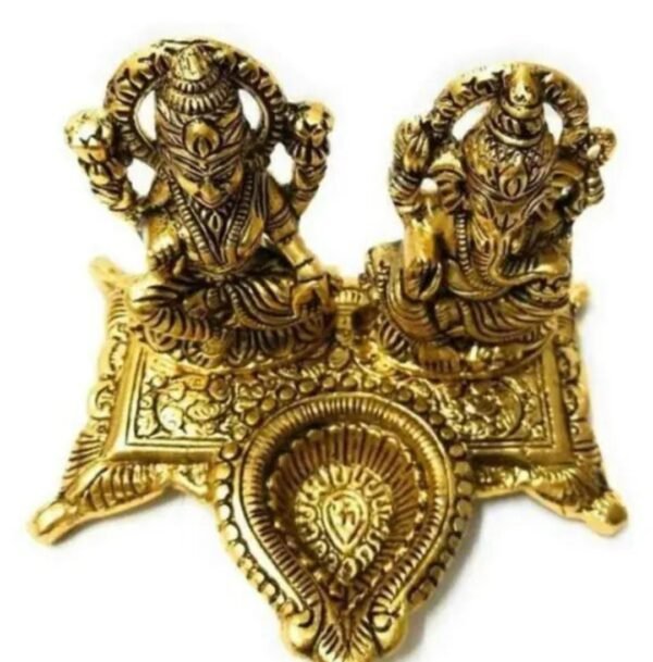 Top-angle view of the Laxmi Ganesh with Diya Murti highlighting the diya and intricate details.
