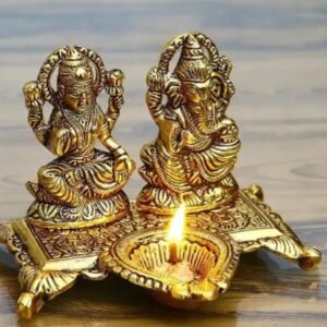 Laxmi Ganesh with Diya Murti crafted in premium metal, symbolizing wisdom, prosperity, and light.