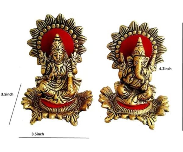 Dimensions of the Laxmi Ganesh on Gol Kamal Plate Set: 4.2 inches in height, 3.5 inches in length and breadth