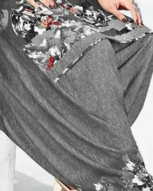 Dark Grey Crepe Floral Printed Dress Material - Image 3