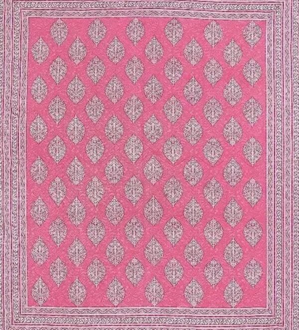 Close-up of the intricate printed patterns on the center of the Double Bed Bedsheet in soft pink tones.