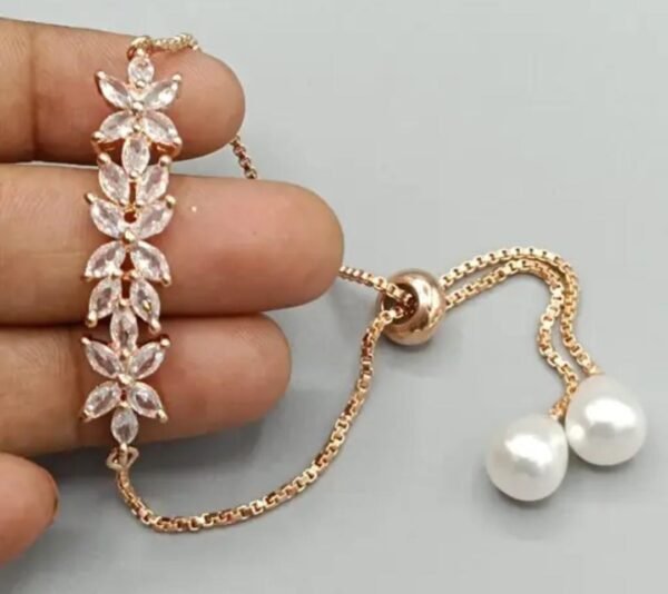 Radiant Glow Gold Plated American Diamond and Pearl Bracelet with timeless elegance and luxurious design