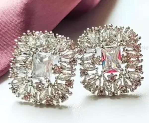 Alloy Silver Plated American Diamond Stud Earrings - Image 2