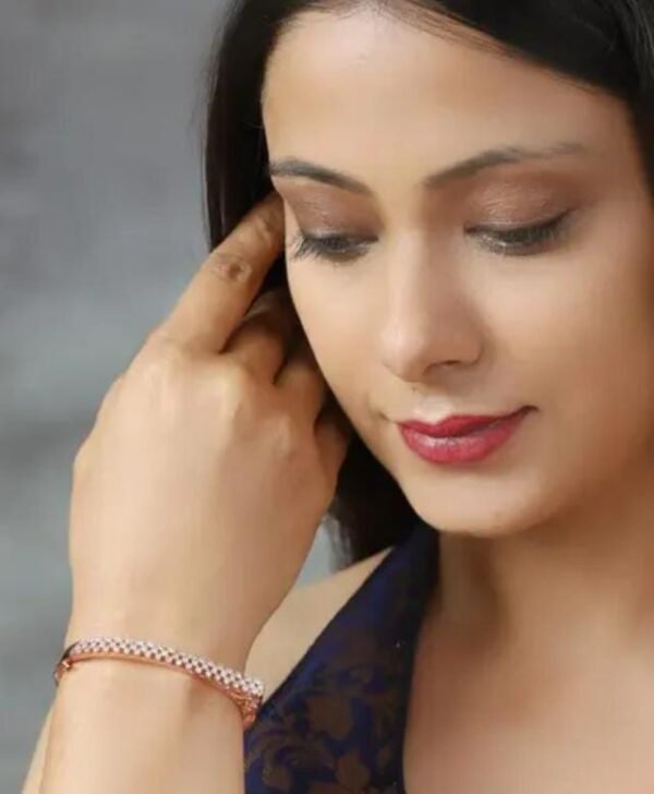 Main image showcasing the Rose Gold-Plated American Diamond Bracelet with dazzling cubic zirconia stones and a timeless kada design.