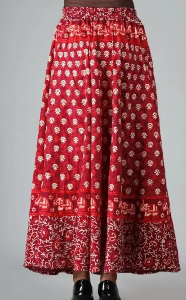 Radiant Elegance: Women's Long Printed Red Cotton Skirt - Image 2