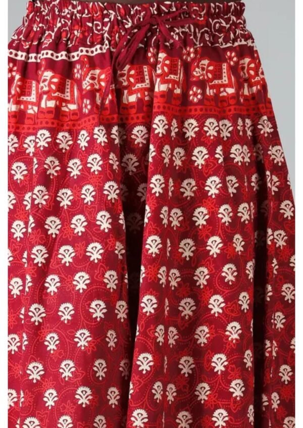 Radiant Elegance: Women's Long Printed Red Cotton Skirt - Image 4