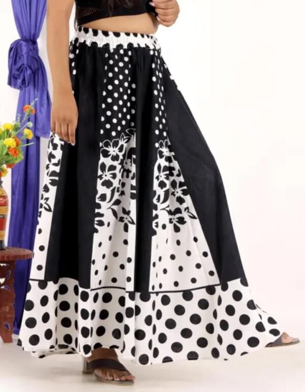 Elegance in Monochrome: The Timeless Charm of the Women's Long Printed Black and White Cotton Skirt - Image 2