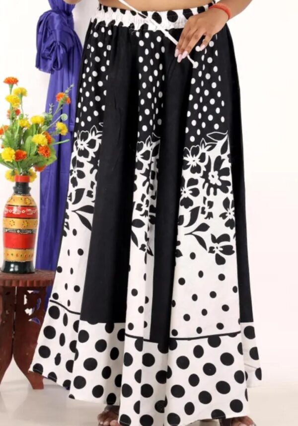 Elegance in Monochrome: The Timeless Charm of the Women's Long Printed Black and White Cotton Skirt - Image 3