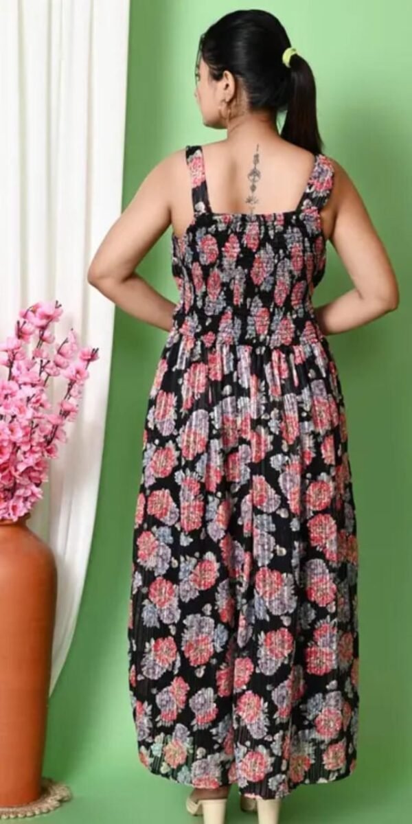 Classy Georgette black Floral Square Neck Maxi Dress for Women and Girls - Image 2