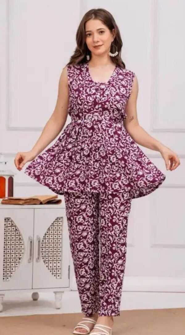Stylish Purple Co-ord Set: Sleeveless Crop Top & Trouser Set