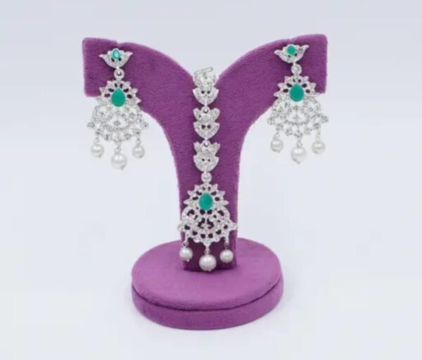 American Diamond Gold Plated Green Bridal Jewelry Set for Weddings - Image 2