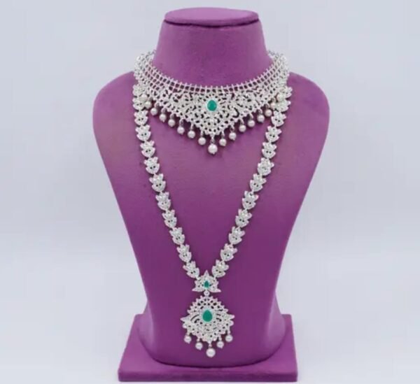 American Diamond Gold Plated Green Bridal Jewelry Set for Weddings - Image 3