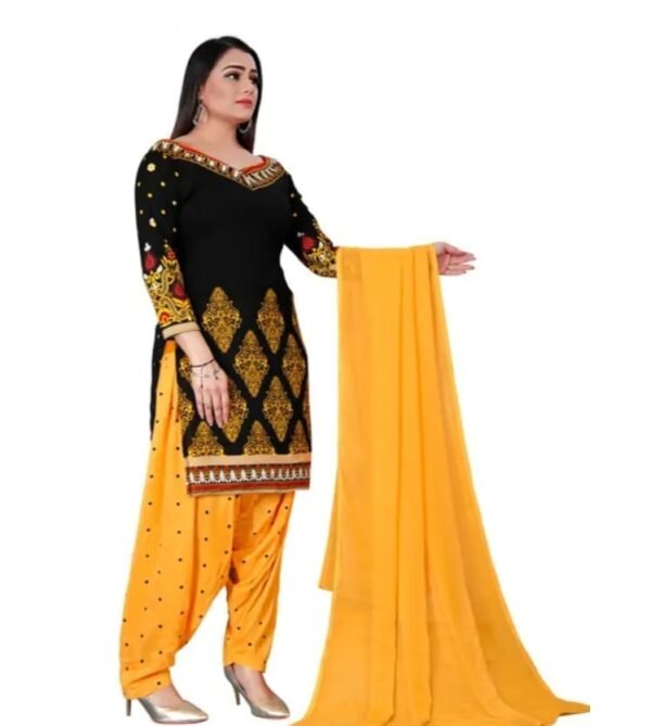 black and yellow dress material unstitched suit