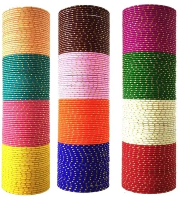 Main image showcasing the Elegant Velvet Bangle Set, featuring 120 glass bangles with a luxurious velvet finish in 12 vibrant colors.