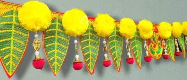 Handcrafted Embroidery Mango Pan & Artificial Flower Toran - Pack of 2: Elegant Festive Décor for Every Occasion - Image 2
