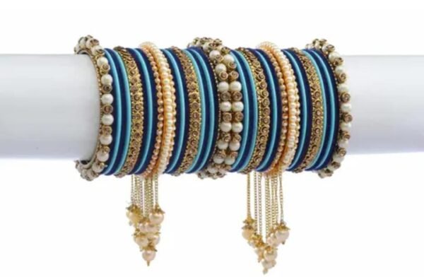 Dark And Light Blue Bangle Set with latkan pack of 42