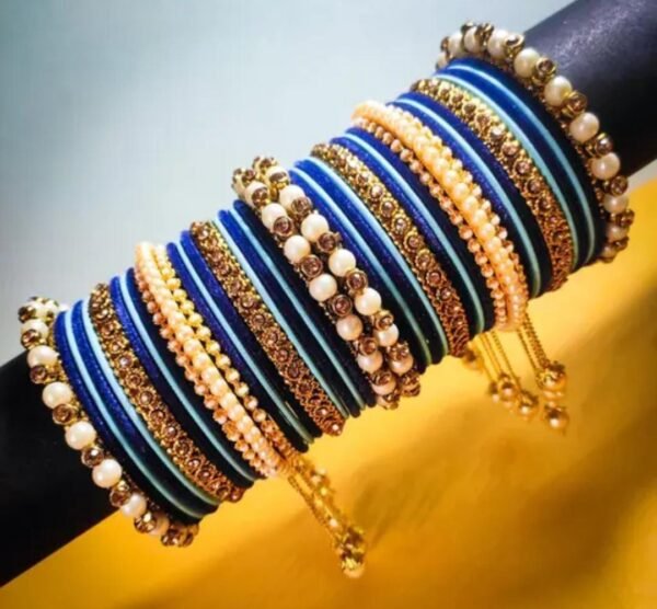 Dark And Light Blue Bangle Set with latkan