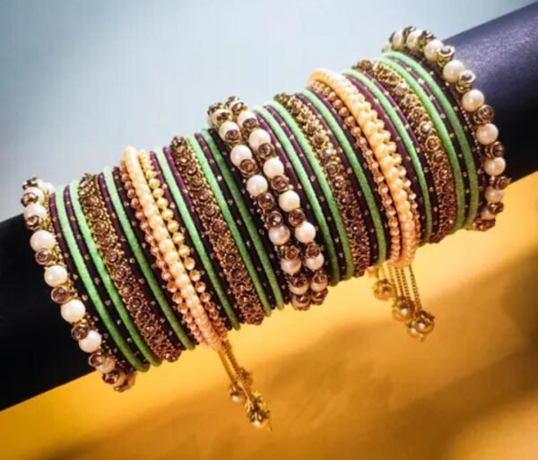 Wine Pista Bangle Set with Gold-Plated Kada Bangles Pack of 42 - Image 2