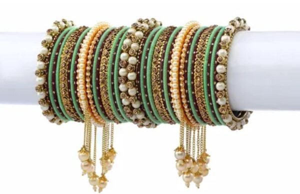 Wine Pista Bangle Set with Gold-Plated Kada Bangles Pack of 42