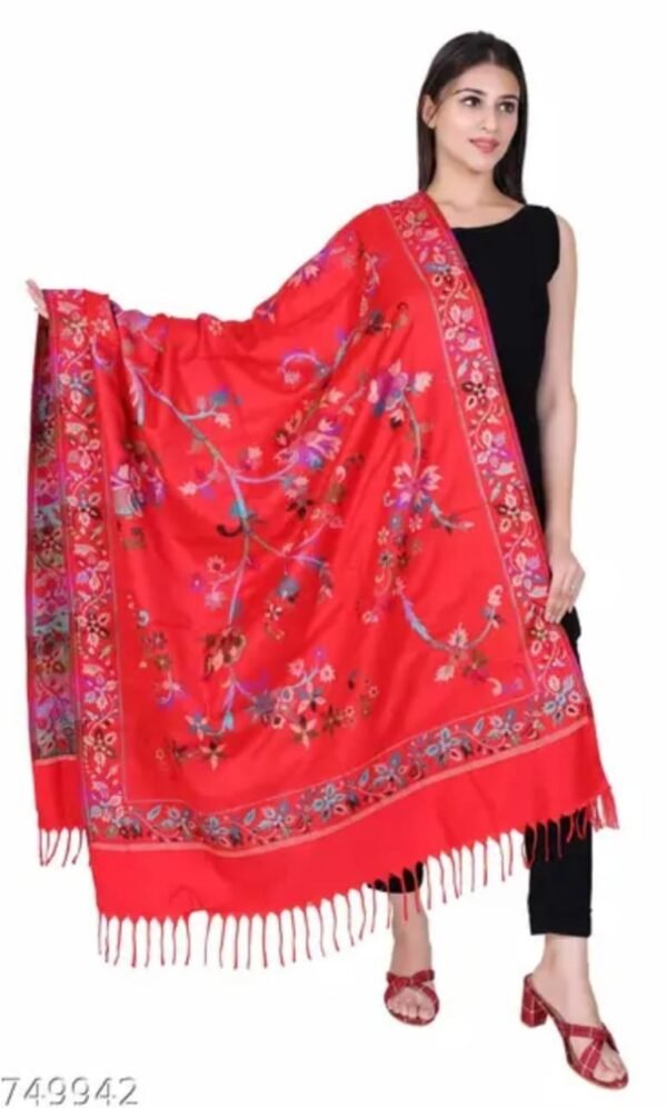 Red Embroidered Wool Shawl