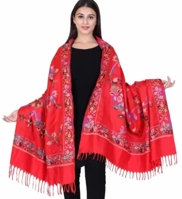 Red Embroidered Wool Shawl SECOND LOOK