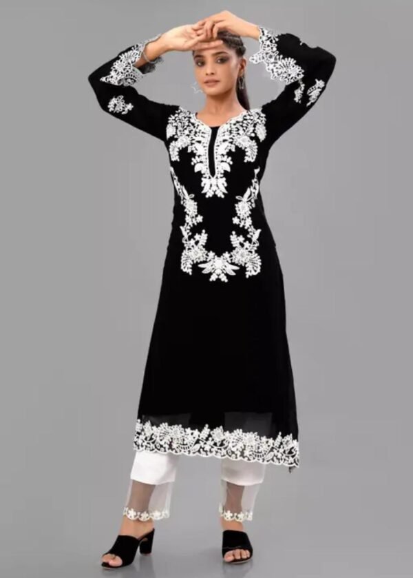 Elegant Black Georgette Kurta Pant Set for Women - Image 4