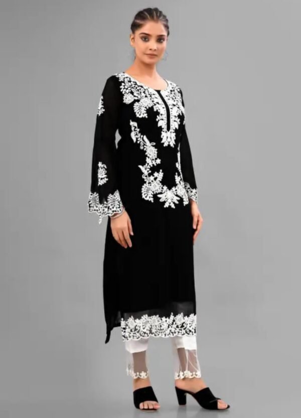 Elegant Black Georgette Kurta Pant Set for Women - Image 3