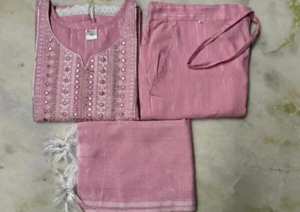 Embroidered Pink Kurti Set for Women