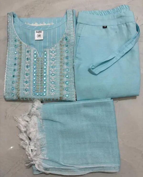 Embroidered Blue Kurti Set for Women - Image 2