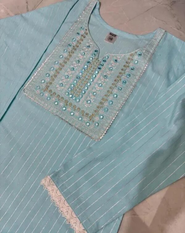 Embroidered Blue Kurti Set for Women