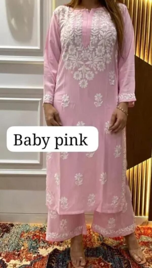 Baby Pink Chikankari Work Kurta and Palazzo Set