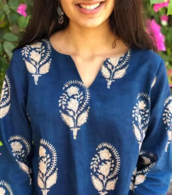Blue Rayon Short Kurti NOTCH NECK