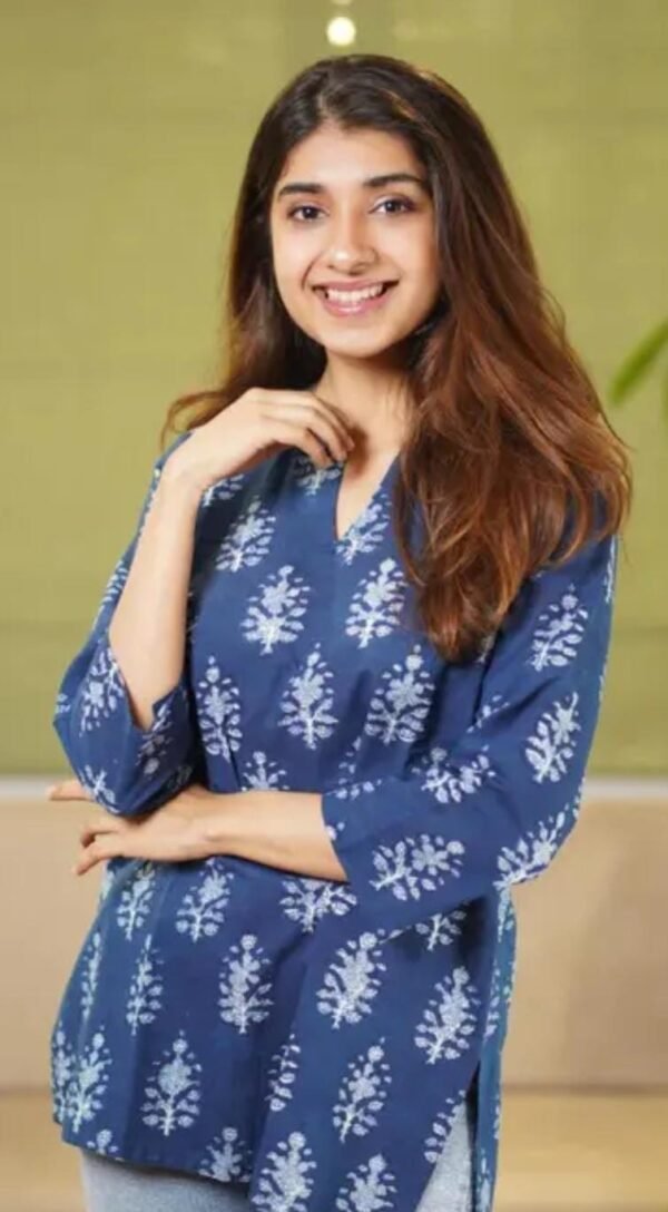 Blue Rayon Short Kurti FRONT