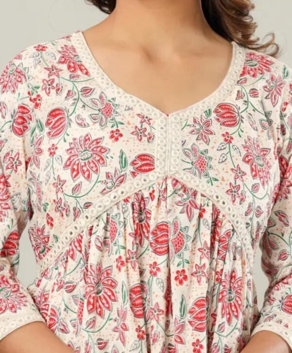 White Rayon Short Kurti V NECK
