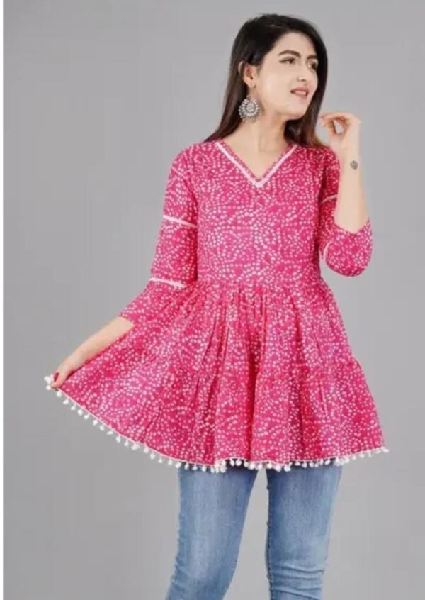 Pink Cotton Short Kurti front