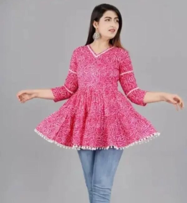 Pink Cotton Short Kurti